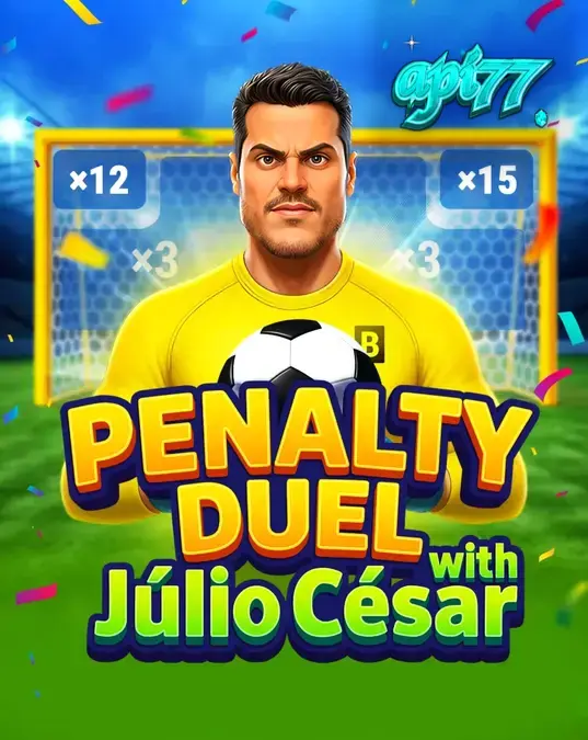 Tampilan antarmuka permainan Penalty Duel with Júlio César yang menampilkan gawang dan kiper.